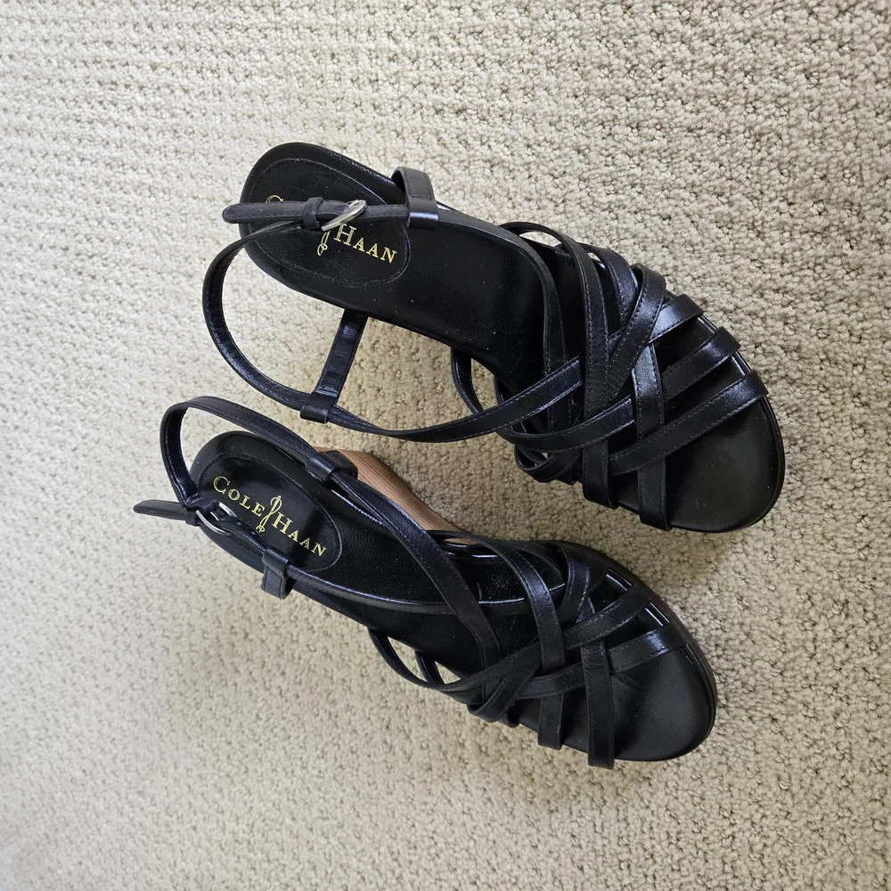 Cole Haan Black Wedge Sandals 7.5 B